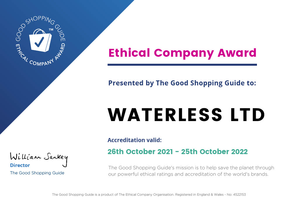 Ethical Company Award Certificate - Waterless Ltd (2021) (1)10241024_1